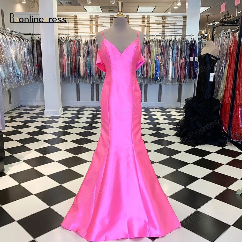 

Bbonlinedress Mermaid Evening Dress Spaghetti Strap Bow Long Evening Desses Floor Length Formal Party Gowns vestido-de-festa