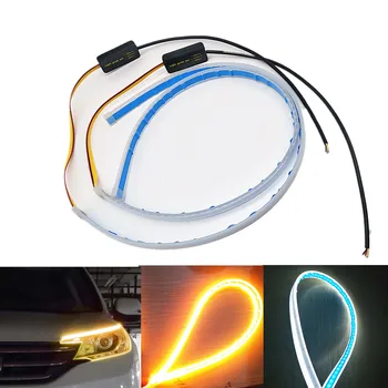 

2pcs Waterproof Flexible Car LED Flow Runs Headlight LED Strip Brake Turn Signal Light DRL Daytime Running Light White Yellow
