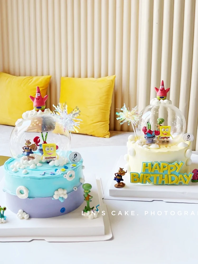 Bonito esponja tema do bebê bolo toppers menino faovr festa de aniversário  fontes menina supriseparty desenho
