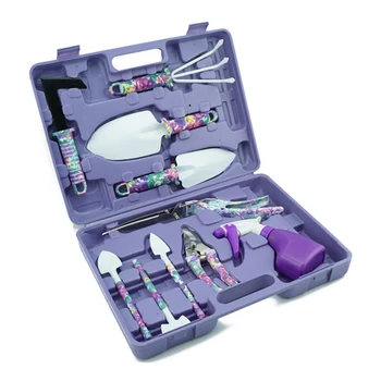 

10Pcs/Set Garden Gardening Tools Set Ergonomic Trowel Rake Weeder Shears Sprayer with Carrying Case S7