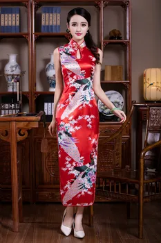 

Casual Dress Retro Cheongsam Classic Satin Qipao Hollow Out Elegant Long Vestidos Chinese Women Sexy Oriental Dresses Gown