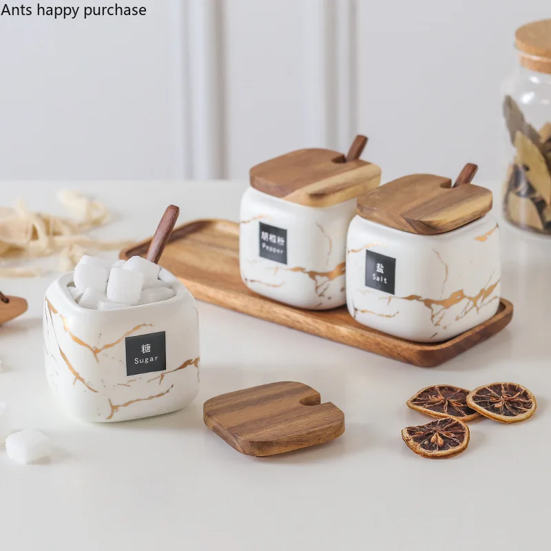 Скандинавские креативные Керамические Золотые Мраморные баночки для приправ набор скраб домашняя соль для кухни шейкер для хранения организации еды контейнер