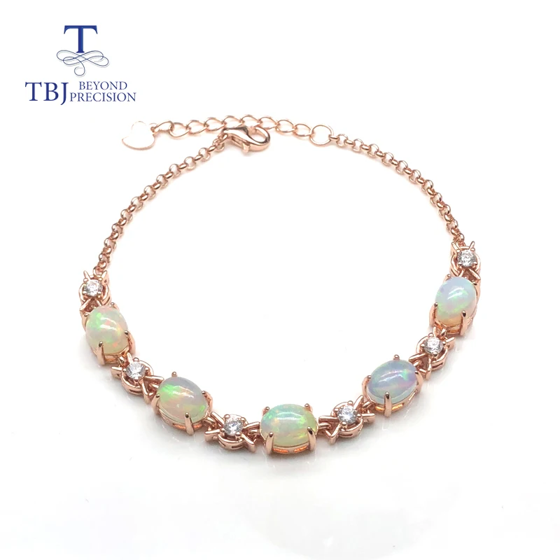white opal TBJ, браслет с опалом, натуральный Эфиопский драгоценный камень, Овальный 6*8 мм, серебро 925 пробы, розовое золото, простые ювелирные изделия для девушек - Цвет камня: white opal