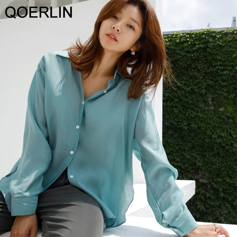 QOERLIN White Blouses Fashion Single Breasted Shirt Woman Turn-Down Collar Long Sleeve Buttons Tops Elegant Chic Women Clothing trafza woman chic black lapel hollow backless buttons decorate sexy short coat women elegant long sleeve vintage jacket coat