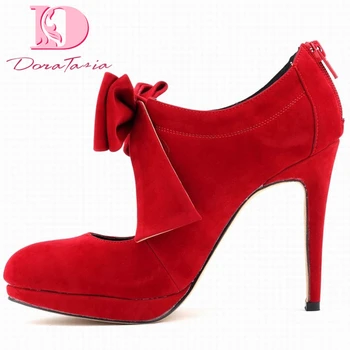 

Dora Tasia 2020 New Design Women Pumps Round Toe Thin Heel Platform Butterfly-knot Shandals Spring/Autumn Party Lady Woman Shoes