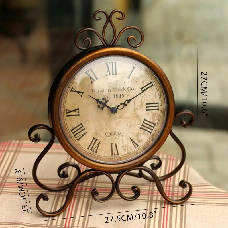 Vintage DIY Quartz Silent Alarm Clock Glass Cover Creative Crafts Roman Clock Rooms Mute Needle Table Clock Household Wall Decor