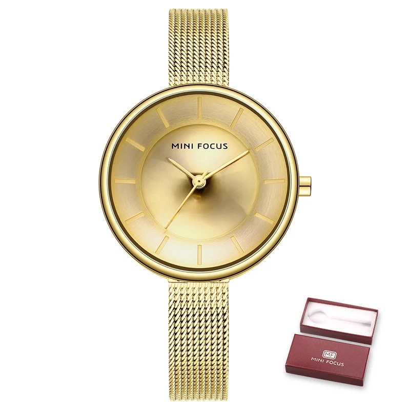 gold watch Мини фокус женские часы брендовые Роскошные модные женские часы водонепроницаемые серебряные из нержавеющей стали с сетчатым ремешком Reloj Mujer Montre Femme - Цвет: gold watch