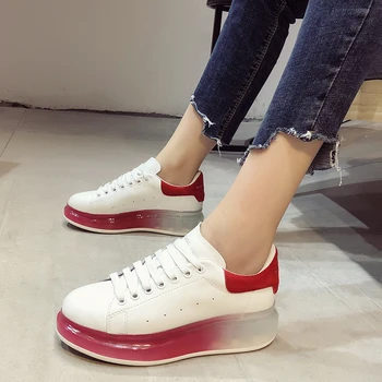 

2019 fashion Transparent sole women's chunky sneakers with platform PU leather woman shoes autumn lacing female vulcanize shoe