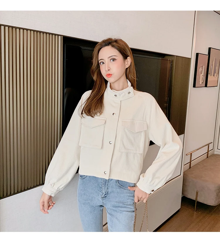 Photo Shoot New Style Fashion Loose Versatile Corduroy Short Short-height Significantly Higher Slimming Coat Women's