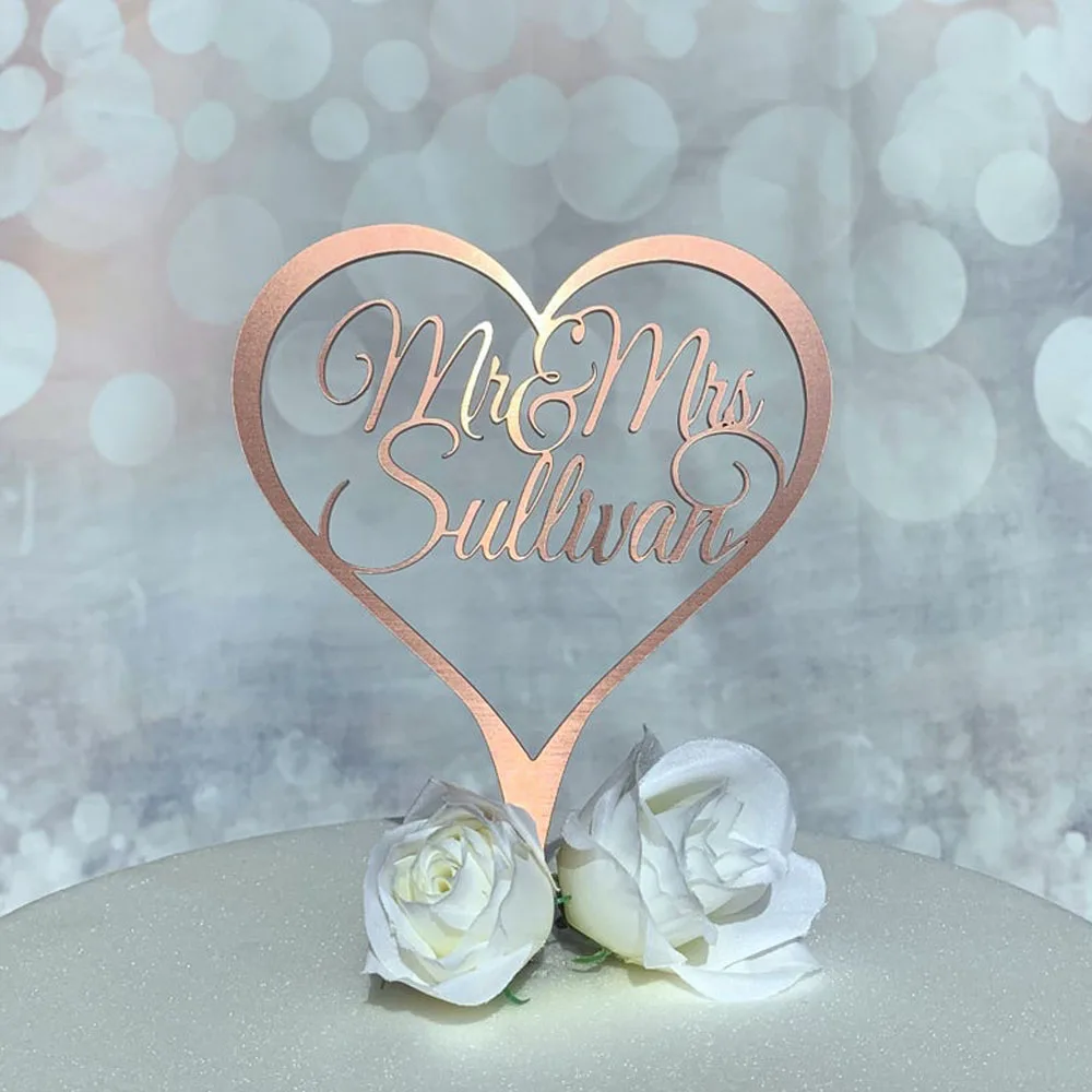 Wedding Cake Topper. Personalised Heart Cake Topper for Wedding,Anniversary,Special Occassion. Rose Gold,Cake Decoration