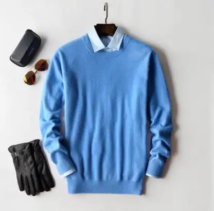 Кашемировый свитер, Мужской пуловер, осенняя зимняя одежда, hombre robe pull homme hiver, мужские свитера, trui heren roupas, мужской свитер - Цвет: o-neck sky bule