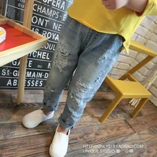 Г., новые товары, универсальные детские джинсы в стиле ретро в Корейском стиле для мужчин и женщин, с дырками свободный светильник, цветная футболка