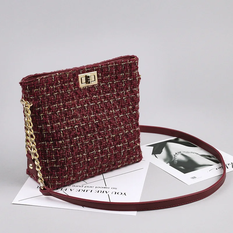 

Chain Small Bag Women's 2019 Autumn New Style Korean-style Fashion Versatile Crossbody/shoulder Bag Woolen Cloth Bag Graceful Bu