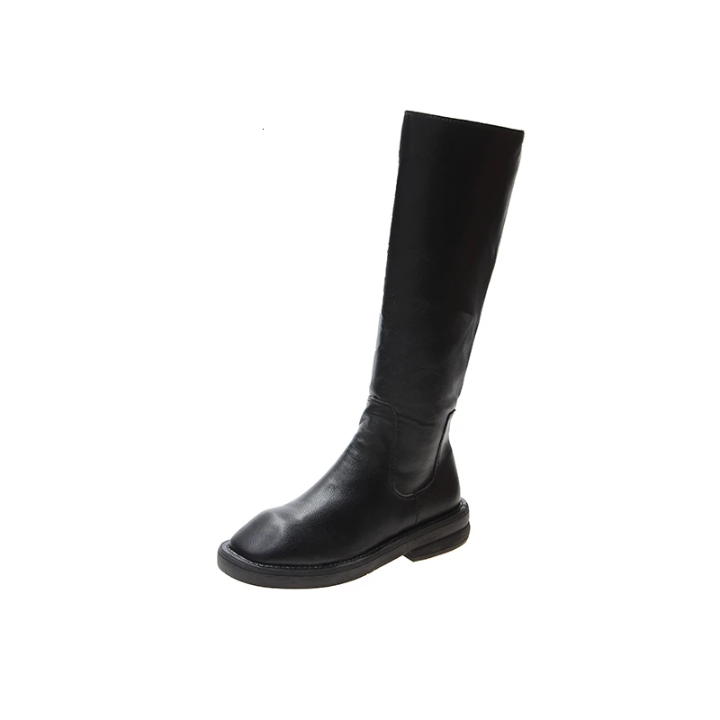Knee High Boots Women Winter Round Toe Shoes Ladies Black White Leather Zip Korean Fashion British Style Woman Motorcycle Boots