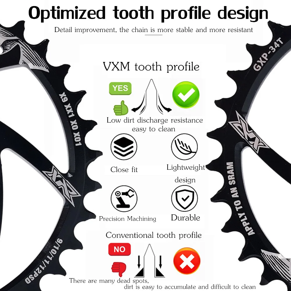 Велосипедная цепь VXM MTB 30T/32T/34T/36T/38T/40T для Sram 8/9/10/11/12S NX XX XO GX GXP11 X1 офсетная 1 мм 3