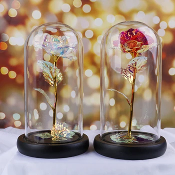 

Romantic Simulation Rose Glass Cover Led Micro Landscape High Quality Make The Home Warmer home decoration
