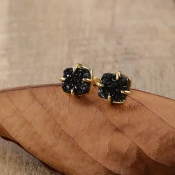 

8MM Black Drusy Studs Natural Agates Druzy Women Earrings Fashion Gems Earring Crystal Studs Women Gifts Agates Studs Dropship