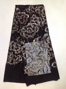 

3D Flower Sequined Mesh Tulle Net Lace Fabric 2019 Latest Design New Nigerian Embroidery Sequns Net Wedding Dress Laces Mateiral