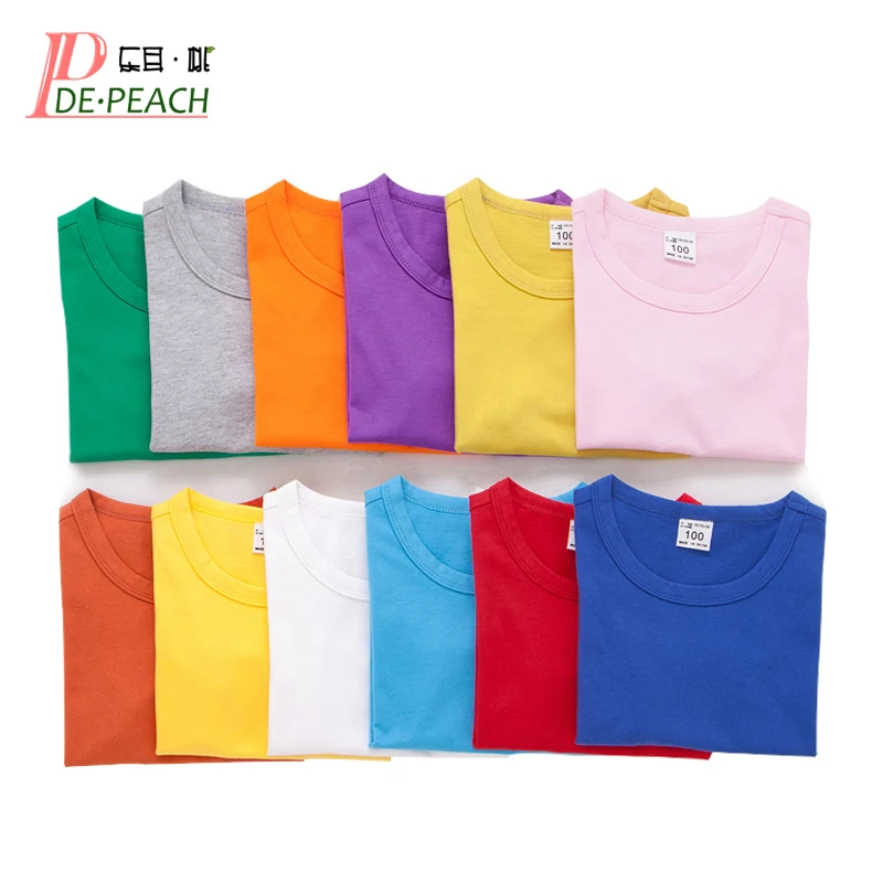 DE PEACH/Летняя футболка для маленьких мальчиков и девочек хлопковые однотонные футболки детские топы для девочек, camiseta, Детская футболка с короткими рукавами и круглым вырезом