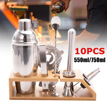 

600ml 750ml Stainless Steel Cocktail Shaker Mixer Drink Bartender Browser Kit Bars Set Tools With Wine Rack Stand