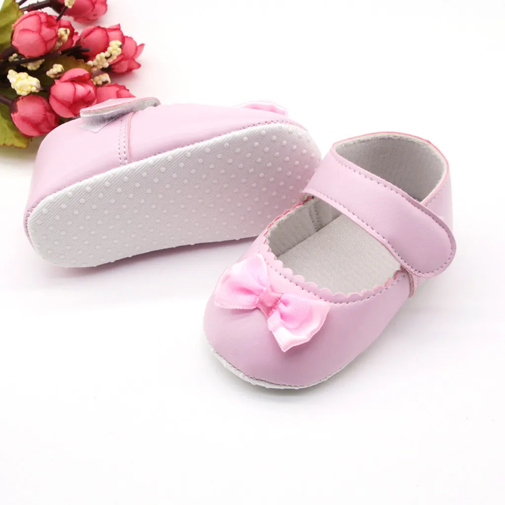 Newborn Baby Shoes Autumn Bow Solid First Walker Anti Slip Soft Sole Baby Girl Shoes Pink White Casual Toddler Shoes For 0-18M