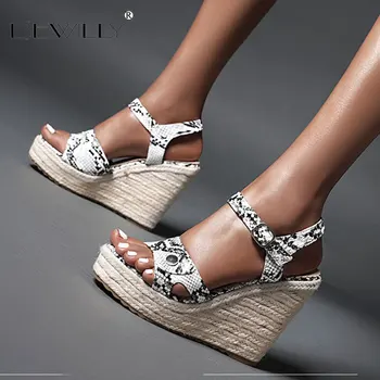 

Lsewilly 2020 European Style casual party shoe ladies high heel wedge sandals buckle snake fashion summer platform sandals woman