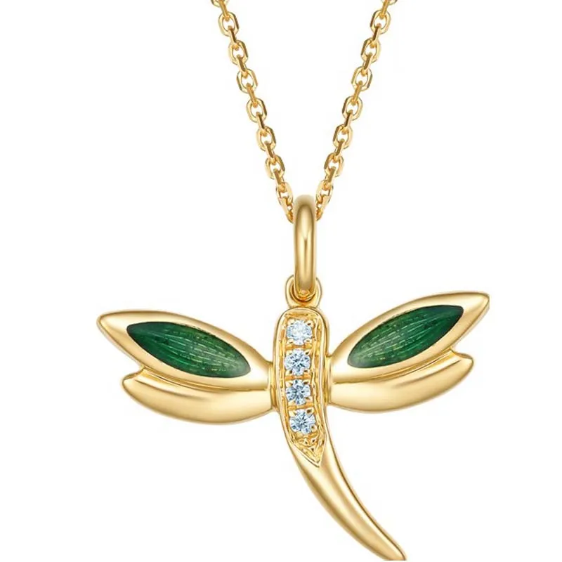 

ZDS diamond pendant The mysterious garden Quality goods new Dragonfly enamel diamond Hang pendant women 18k gold necklace