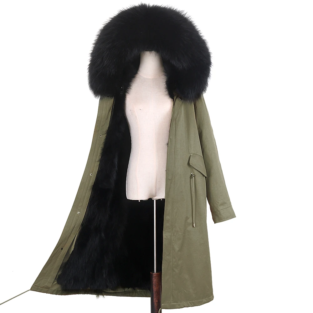 

Waterproof Parka Real Fur Coat 110CM Winter Jacket Women Natural Raccoon Fur Collar Fox Fur Liner warm thick streetwear outwear