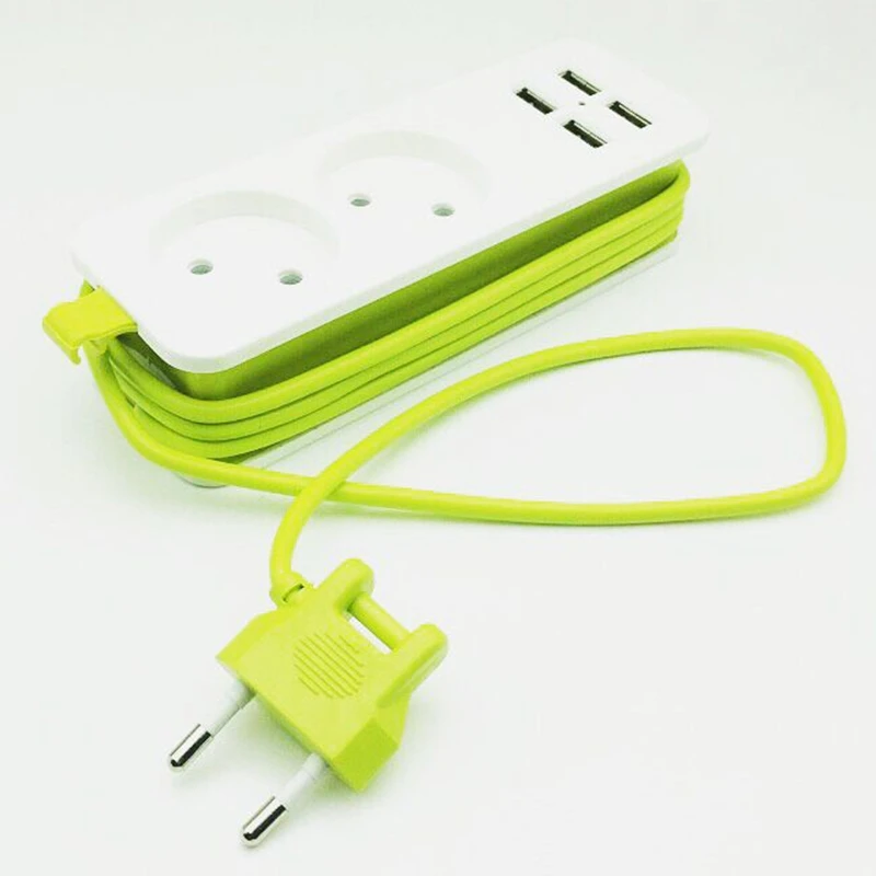 Штепсельная Вилка AABB-EU, 4 Usb с кабельным штекером, 2 порта переменного тока, многофункциональная круглая штепсельная вилка европейского стандарта