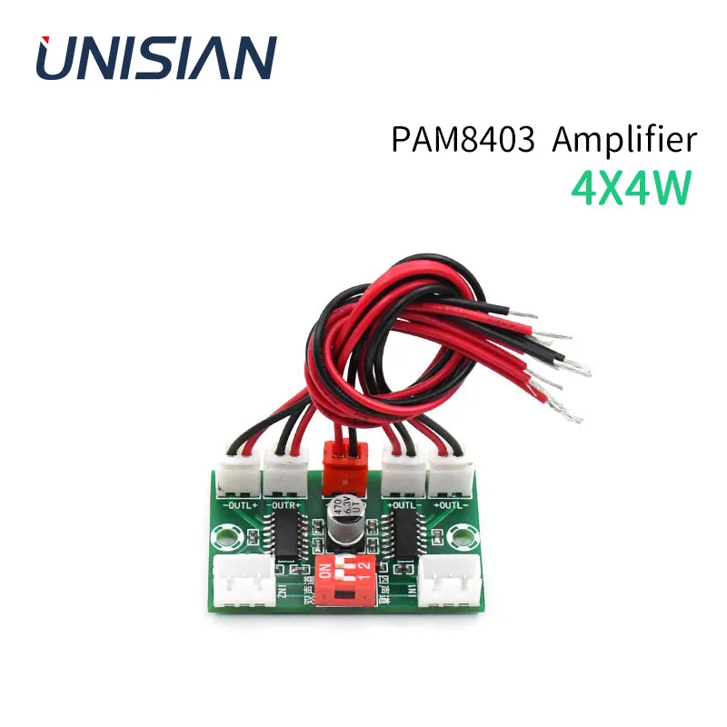 

UNISIAN 3W PAM8403 Amplifier 4X3W 4.0 Channels Class-d Digital Audio Power Amplifier Board DC5V DIY Portable Audio