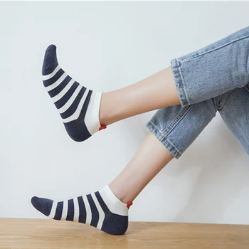 

Japanese Style Cotton Socks New Spring Summer Female New Striped Back Embroidery Heart Pattern High Quality Boats Socks