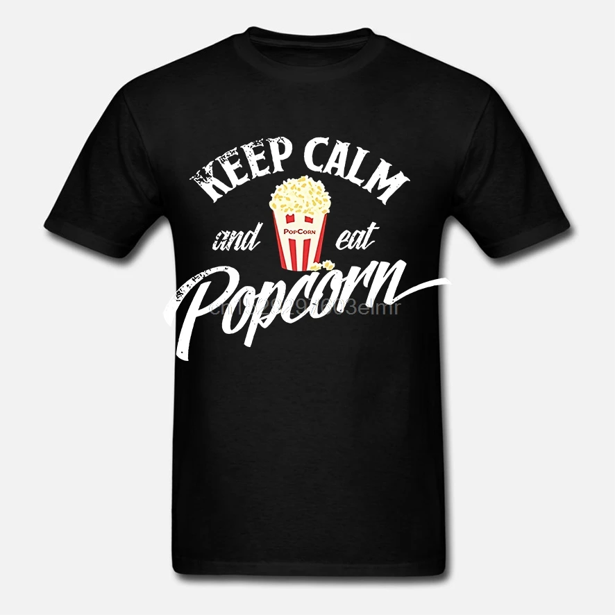 Забавная Мужская футболка белая черная с рисунком фильма попкорн Keep Calm Eat Corn box