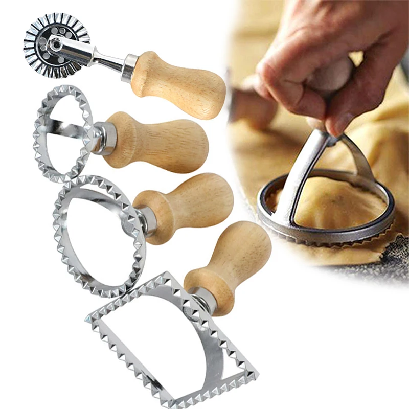Cookie Cutter Ravioli Pasta Tools 304 Stainless Steel Cokies Mold Ravioli Maker Cutters Square Round Pizza Cutting Wheel Tools