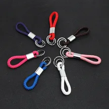 Ткачество кожаный канат двойные катушки металлические брелки для мужчины и женщины автомобильный брелок Подвеска на мобильный телефон Оригинальное кольцо для ключей