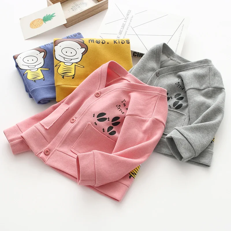 

62610 Back Lettered Cartoon Pig Printed CHILDREN'S Jacket 19 Autumn Versatile Button down Cardigan Childrenswear