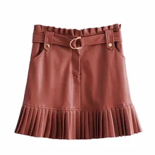 QZ818 Женская плиссированная тонкая талия с поясом снизу плиссированная юбка из искусственной кожи Saias