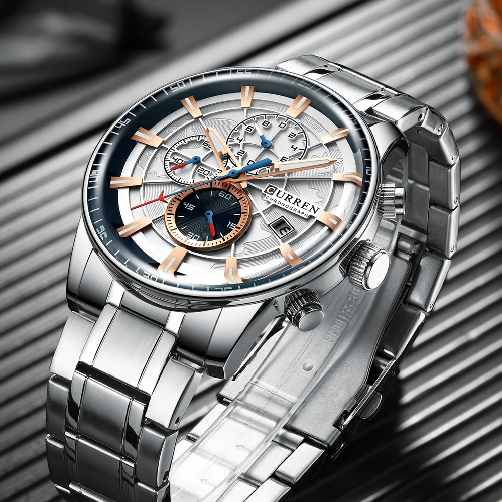 Men’ Watches Curren Top Luxury Brand Fashion Quartz Men Watch Waterproof Chronograph Business Wris-4