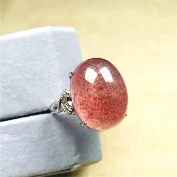 

18x13mm Natural Ice Red Strawberry Quartz Ring Jewelry For Women Lady Man Crystal Silver Beads Stone Love Adjustable Ring AAAAA