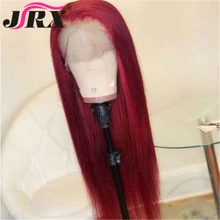Парики из натуральных волос на кружеве, бразильские прямые волосы remy, отбеленные узлы, плотность 150%, 99J, красный цвет, предварительно выщипанные 13*4 Для Женщин