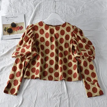 

ZCWXM 2020 Spring Puff Sleeve Women Blouses Polka Dot Korean Casual Blusas Japanese Mujer Pleated Loose Shirts Fashion Tops