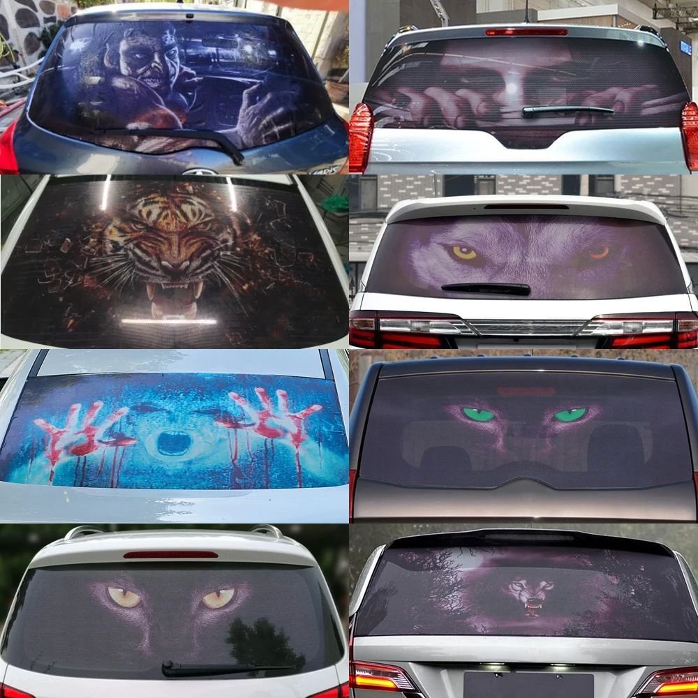 Car Horrible Ghost Rear Windshield Decal Window Thriller Graphic Sticker 70x130cm Vinyl Wrap 3D Pattern Decoration OEM | Автомобили и