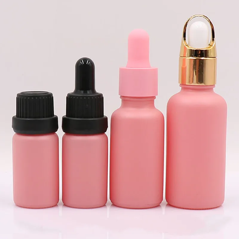 

10ml 20ml 30ml Perfume Essential Oil Bottles Frosted Pink Glass Dropper Bottle Jars Vials With Pipette For Cosmetic