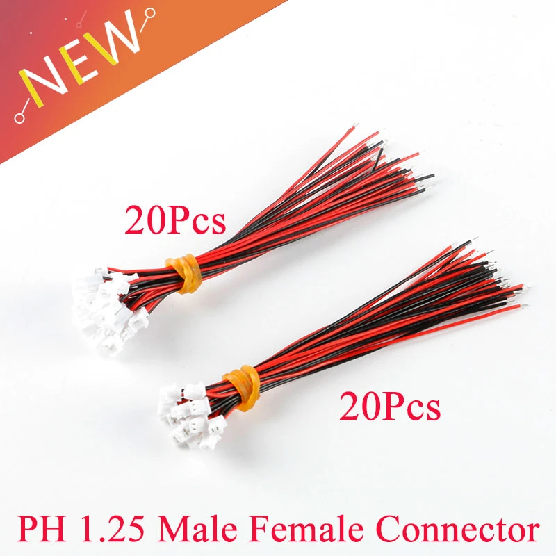 20 pairs Micro JST 1.25 2-pin male and female connector plug with cables 100 mm