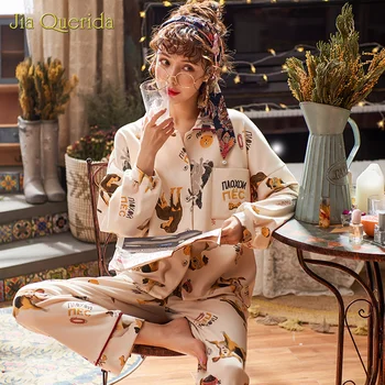 

100% Cotton Pocket Front Dog Printing Pjs Women 2020 New Pyjamas Women Korean Style Plus Size Pajamas Sleep Wear Fashion Pajamas