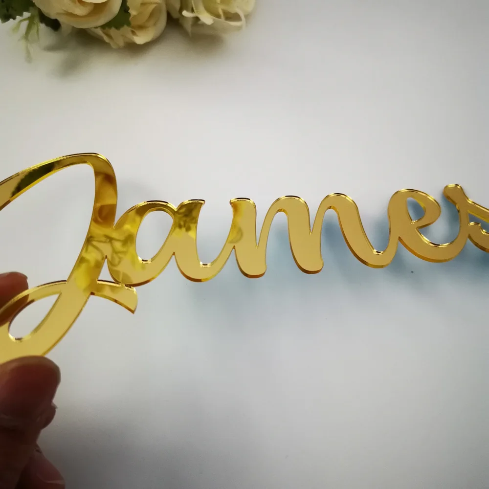 Personalized Mirror gold Name sign Baby Child Family Script Nursery Decor,Custom Name table sign Wall Decor Color silver Letter (4)