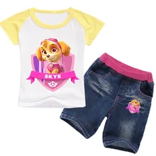 Одежда для девочек с принтом «Щенячий патруль»; летний детский костюм с футболкой с короткими рукавами; комплект одежды для девочек с принтом из мультфильма «Щенячий патруль»