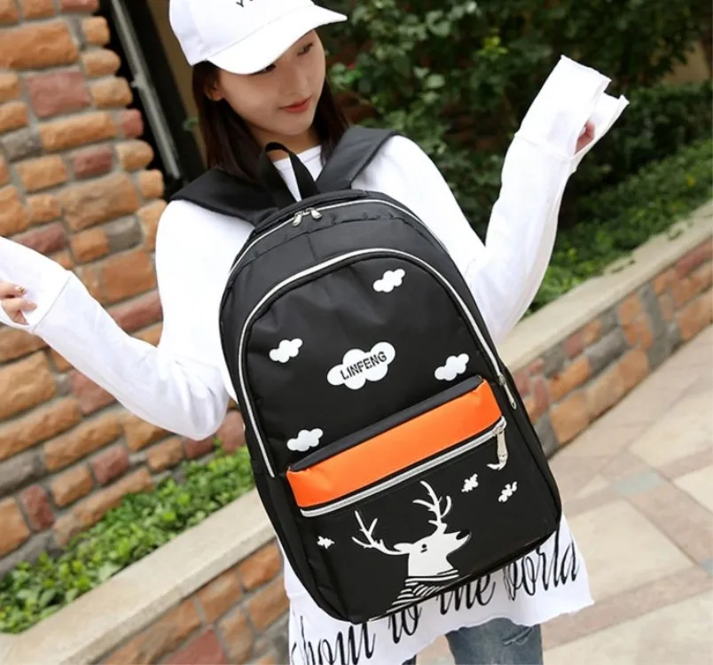 

2017 New Style Contrast Color College Style Solid Color Deer Printed Backpack Sports Fashion Backpack