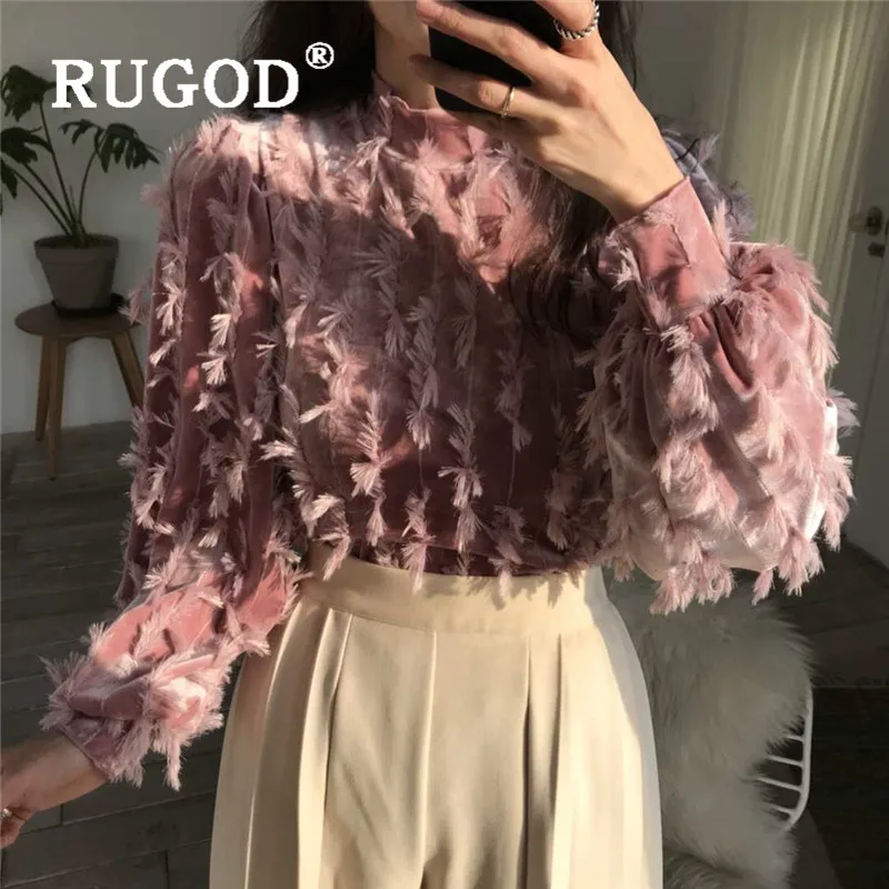 RUGOD, Новое поступление осени, женские блузки, водолазка с длинным рукавом, с кисточками, свободные, модные, элегантные, темпераментные Топы