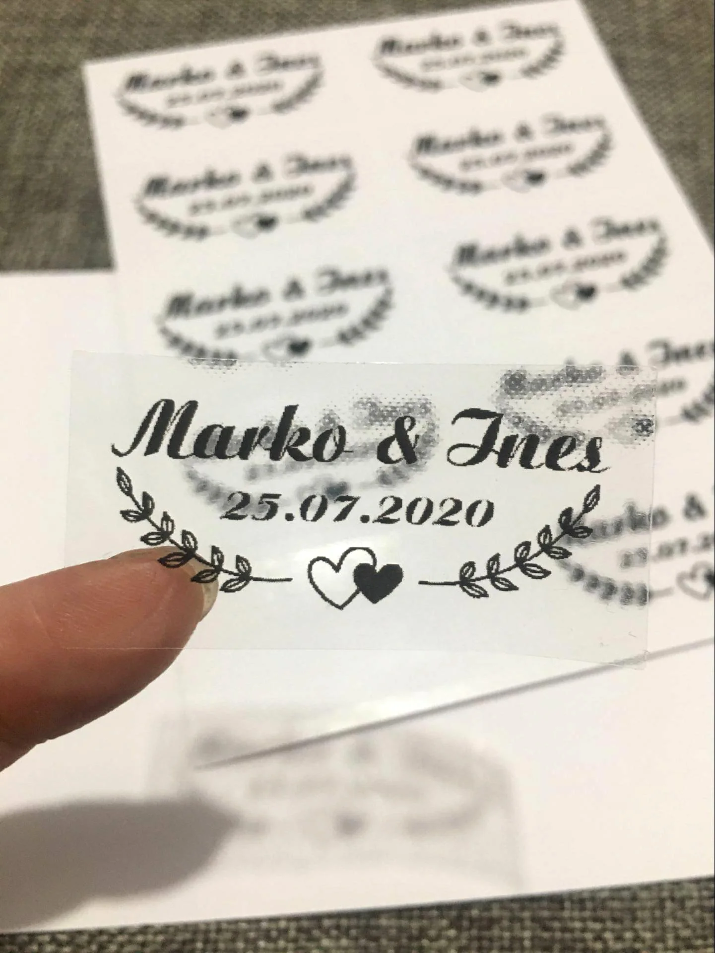 100 étiquettes rectangulaires personnalisées, autocollants de mariage, étiquettes transparentes, étiquettes de logo personnalisées, noms et noms personnalisés