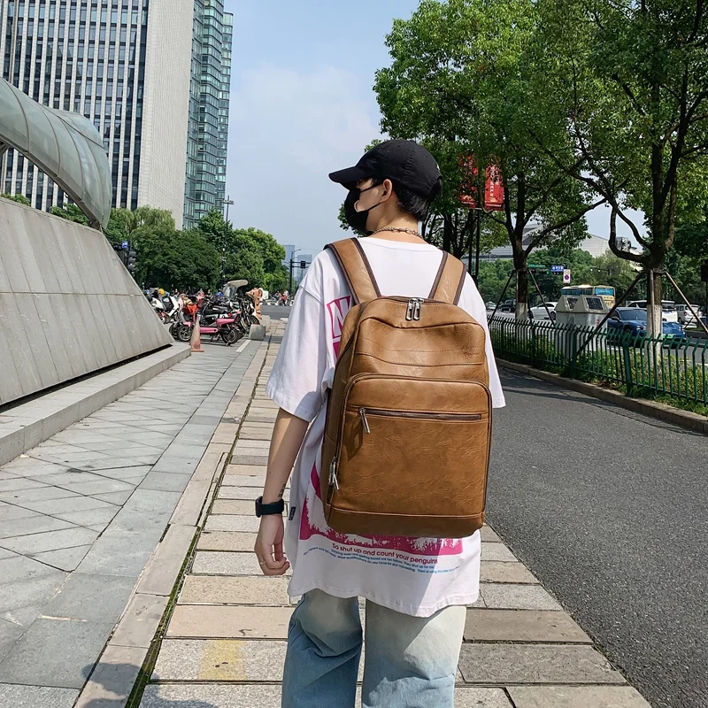 New Backpack for Man PU Leather Bagpack Portfolio to School Mochilas Casual Large Schoolbag For Teenagers Boys Rucksack